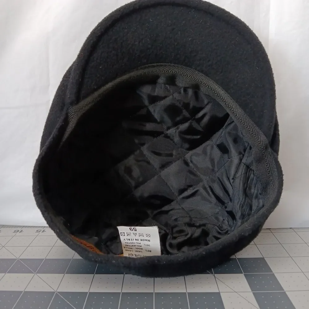 Aurega Milano Wool Flat Cap Black Made in Italy Size 59 Unisex